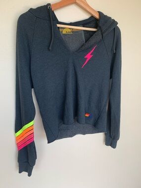 Aviator Nation Bolt Chevron Cropped Hoodie Size S